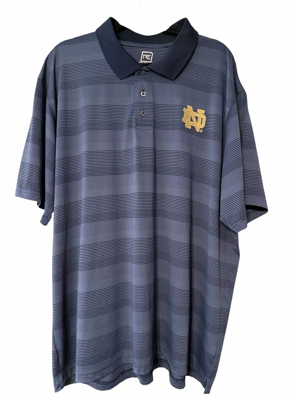 Knights Apparel Navy Striped Polo with Notre Dame Logo